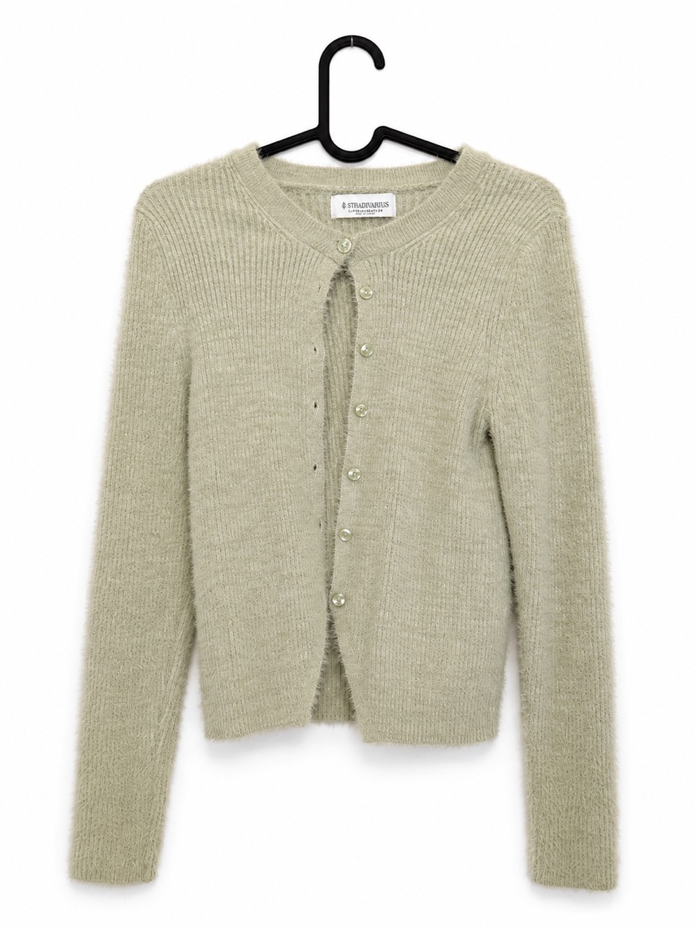 stradivarius Sage Crewneck Button Cardigan